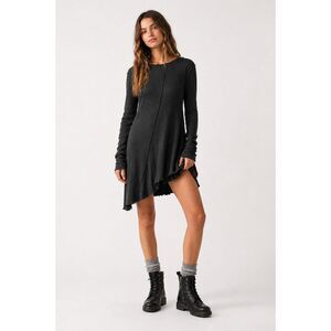 Free People We The Free Black Full Swing Tunic Raw Hem Boho Ribbed Long Sleeve S
